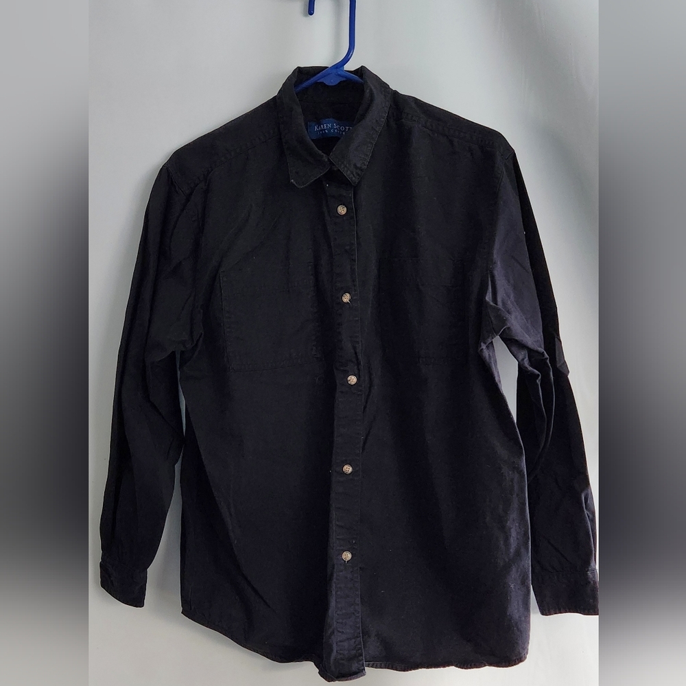 Karen Scott Blue Long Sleeve Button Down Casual Shirt Size M